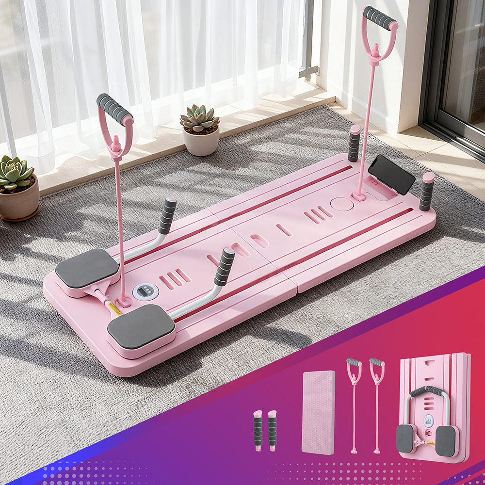 Everfit Pilates Board Foldable Reformer Multi Functional Exercise Trainer Pink