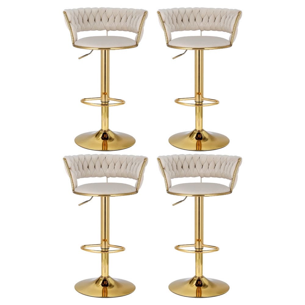 Artiss 4x Bar Stools Gas Lift Velvet Woven Backrest Ivory