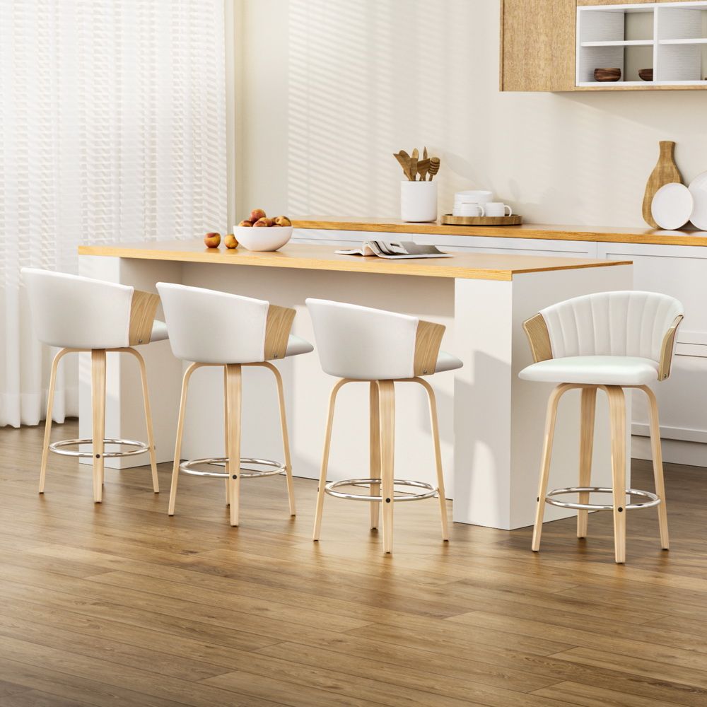 Artiss 4x Bar Stools Swivel Leather Chairs Wooden