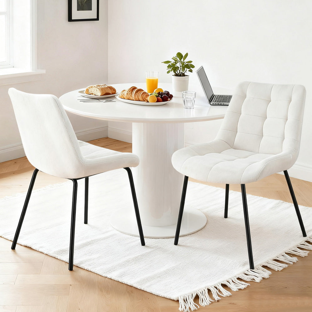 Artiss 2x Dining Chairs Velvet Tufted Kitchen Lounge Cafe Accent Chair Beige