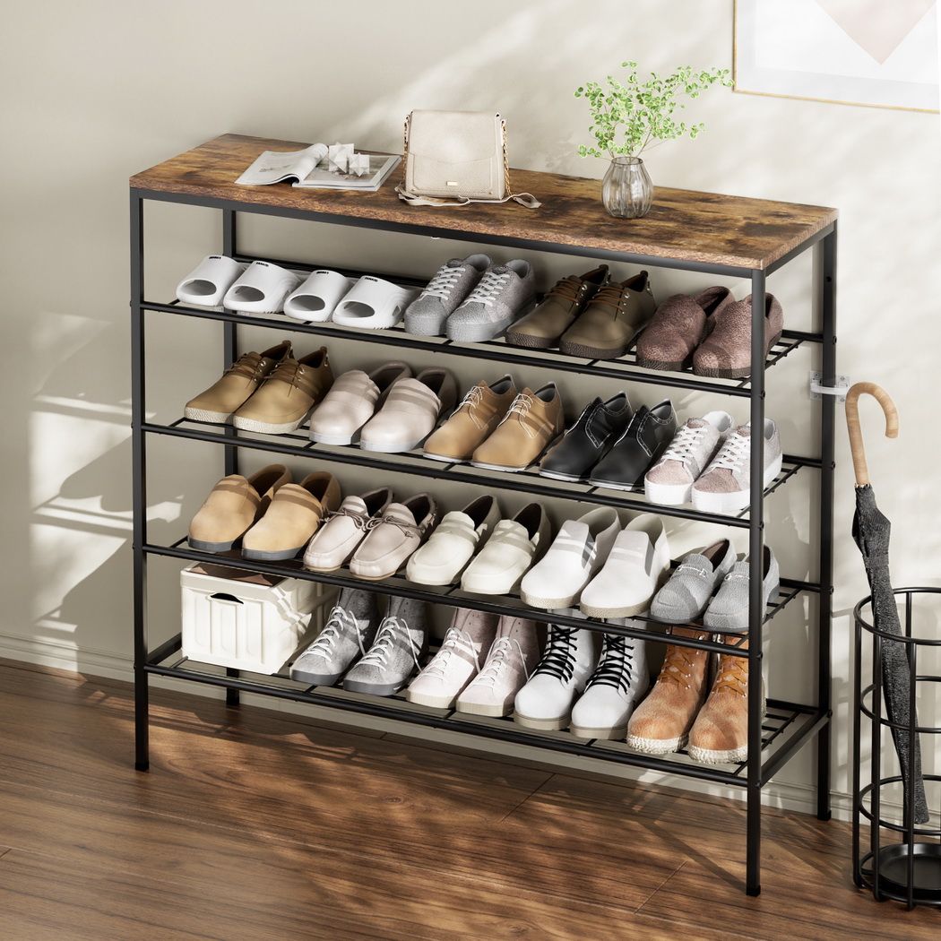 Artiss Shoe Rack 5-tier 25 Pairs Walnut Bob