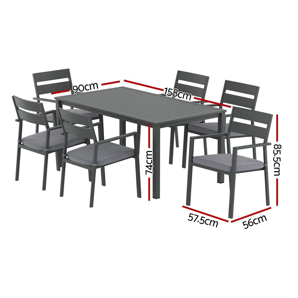 Gardeon Outdoor Dining Set 7 Piece Aluminum Table Chairs Setting Black