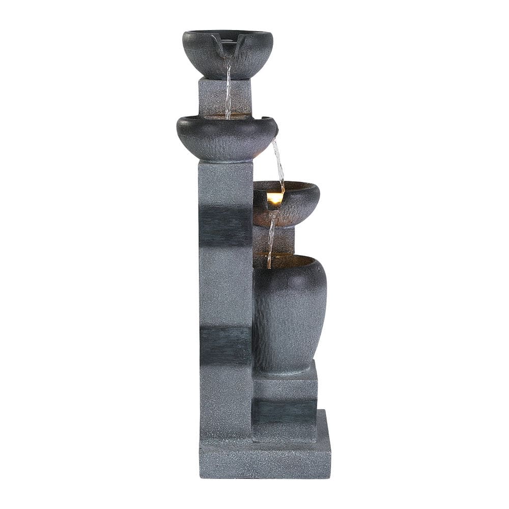 Gardeon Solar Fountain Water Feature Outdoor Fountain Indoor 3-Tier Bowl Cascading Grey