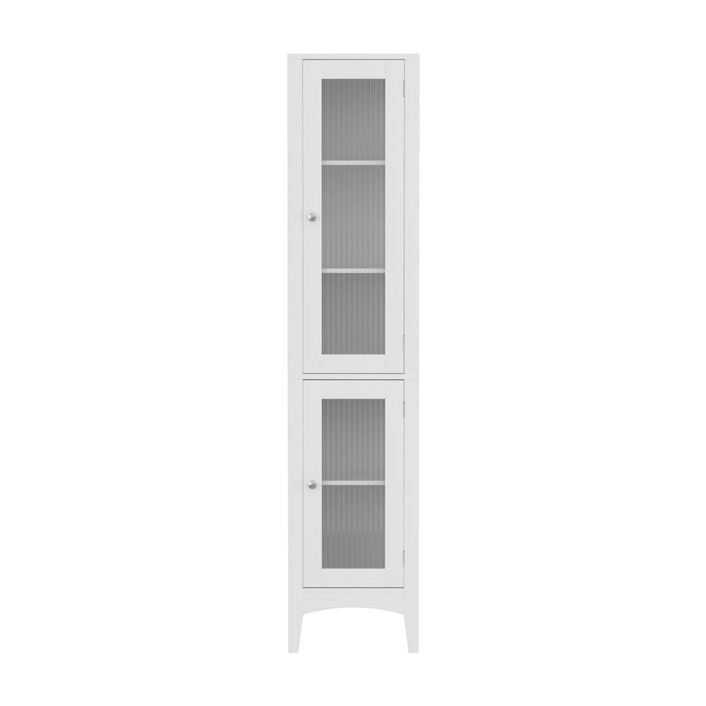 Artiss Bathroom Storage Cabinet 160cm Tall Slim Floor Cupboard Toilet Glass Door White