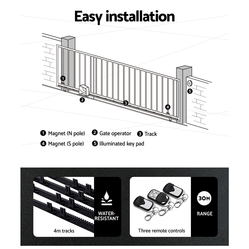 Automatic Sliding Gate Opener Kit 20W Solar 4M 600KG