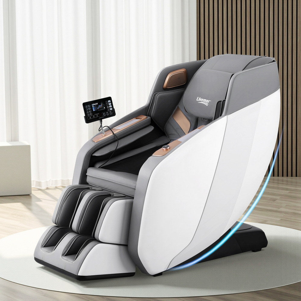 Livemor Massage Chair Electric Recliner Double Core Mechanism Massager ROWA White