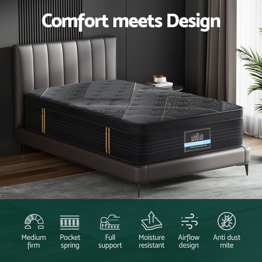 35cm Giselle Mattress Single Bed Bamboo Pocket Firm Foam