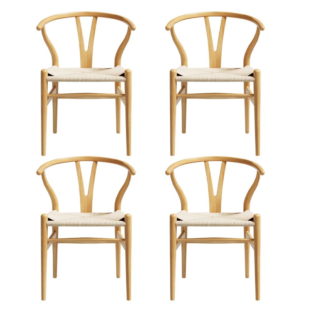 1 Set of 4 Artiss Dining Chairs Wooden Rattan Seat Wishbone Back