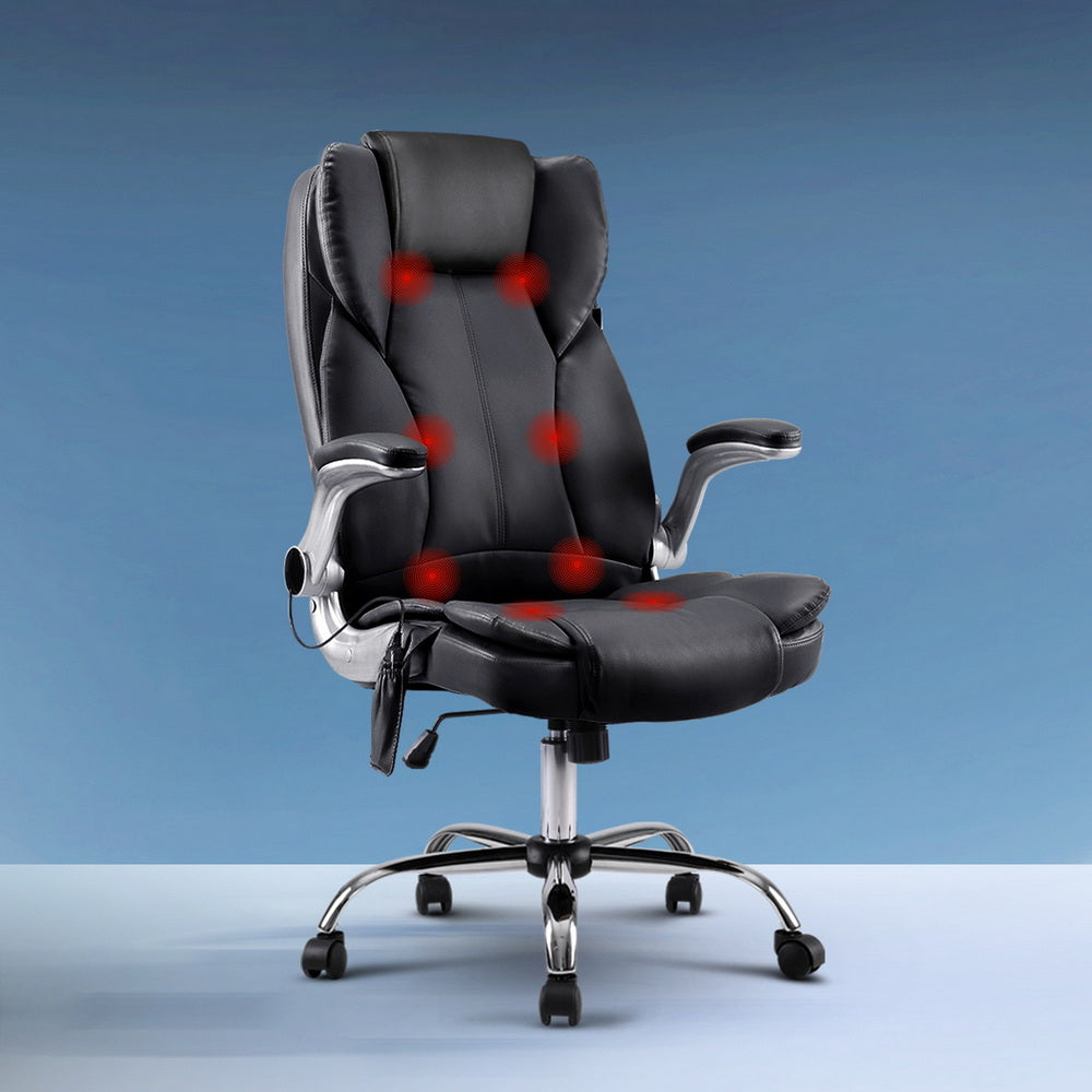 Artiss 8 Point Massage Office Chair PU Leather Black