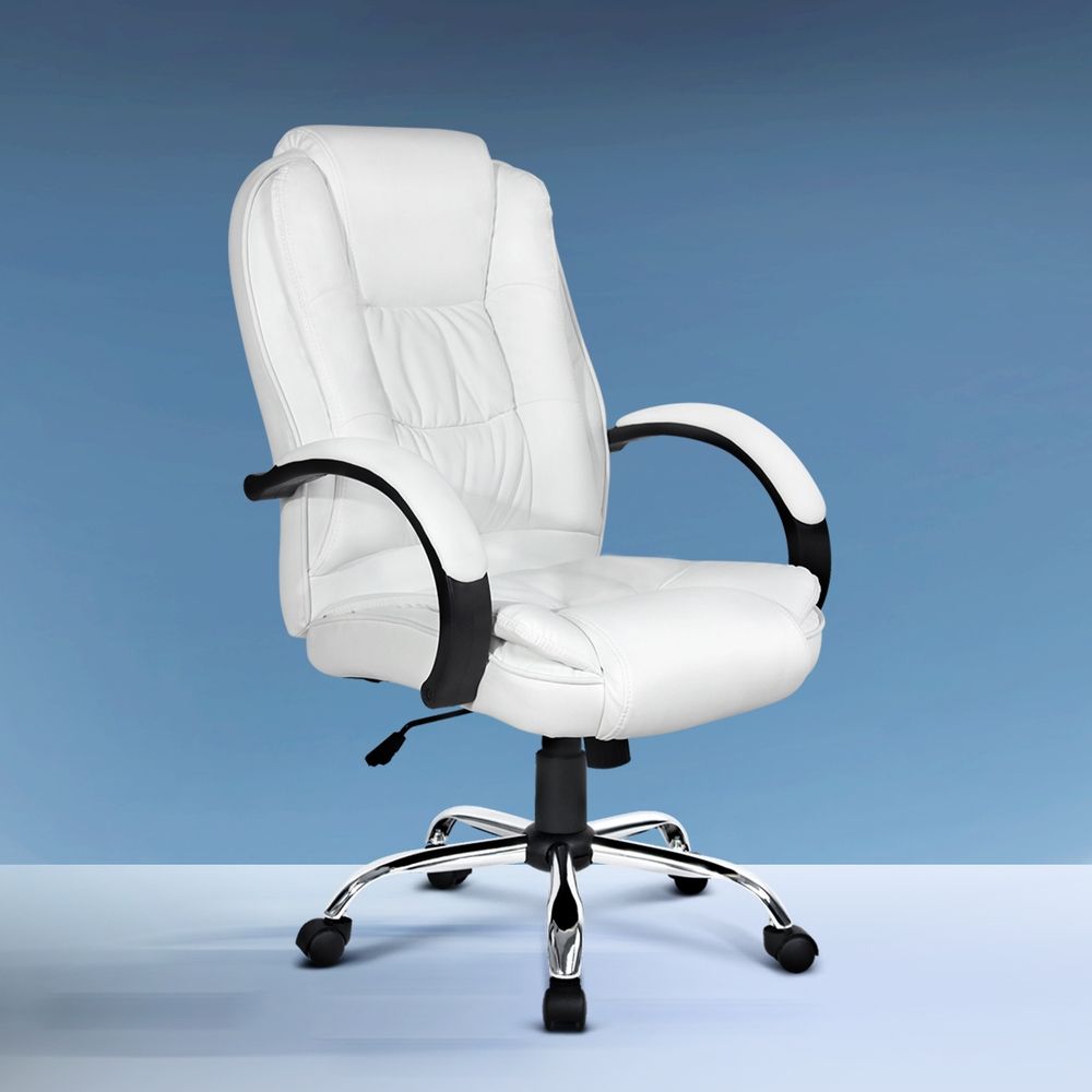 Artiss Executive Office Chair Leather Tilt White