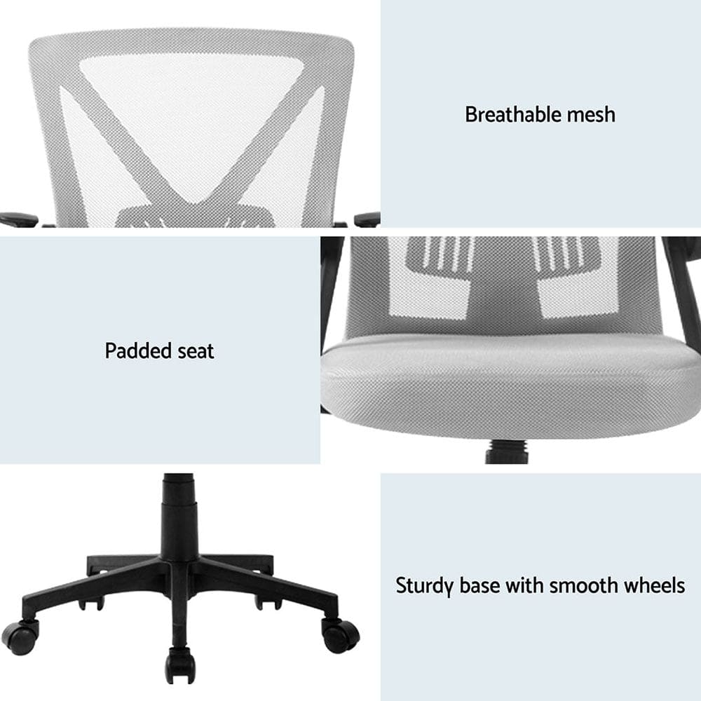 Artiss 2x Mesh Office Chair Mid Back Grey