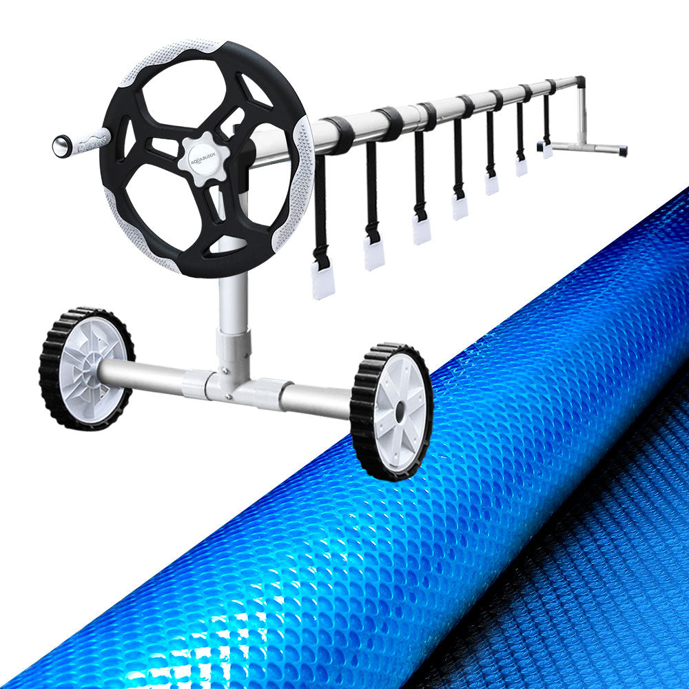 Aquabuddy Pool Cover 500 Micron 8x4.2m Blue Swimming Pool Solar Blanket 5.5m Roller