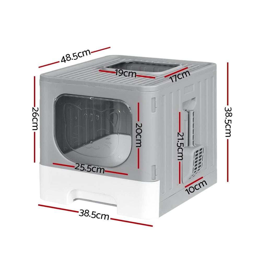 i.Pet Cat Litter Box Large Tray Kitty Toilet Enclosed Hooded Foldable Cat Litter Box Scoop Grey