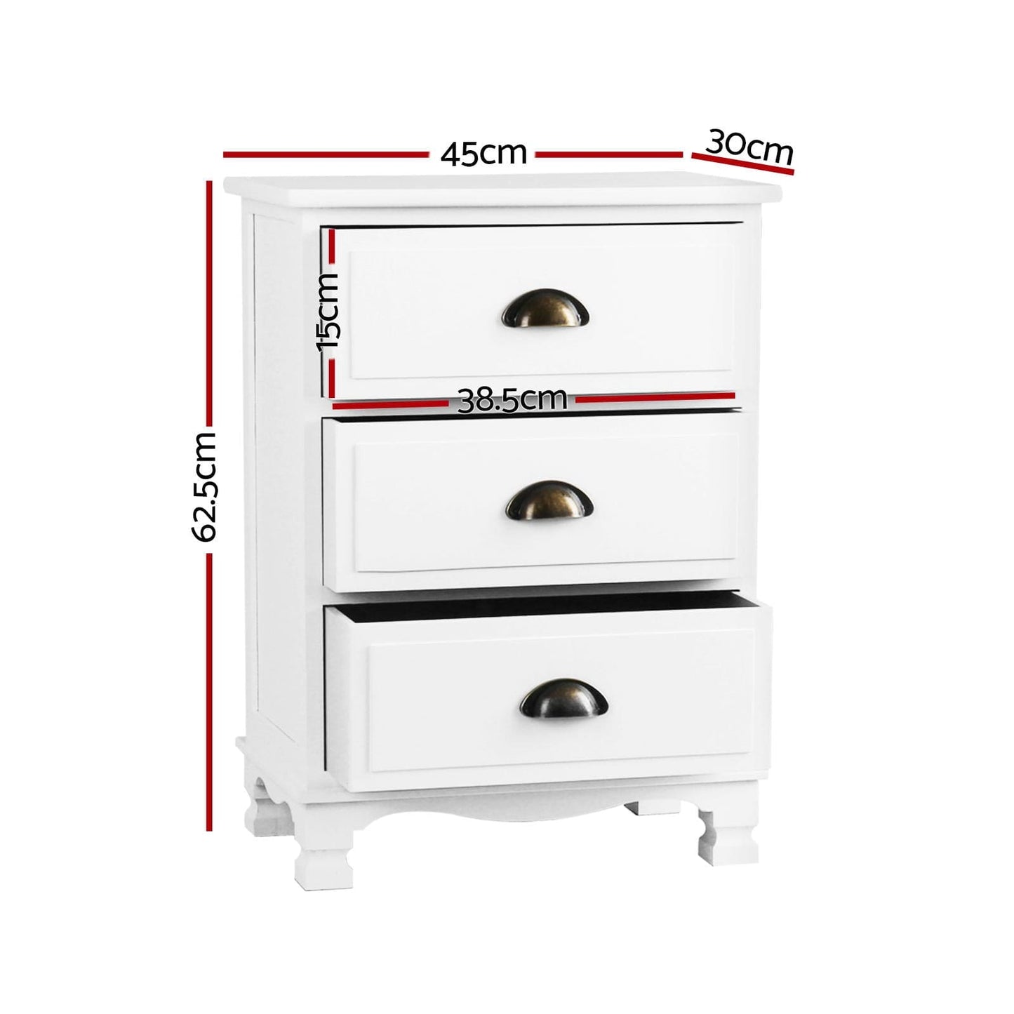 Artiss 2x Bedside Table 3 Drawers Vintage - THYME White