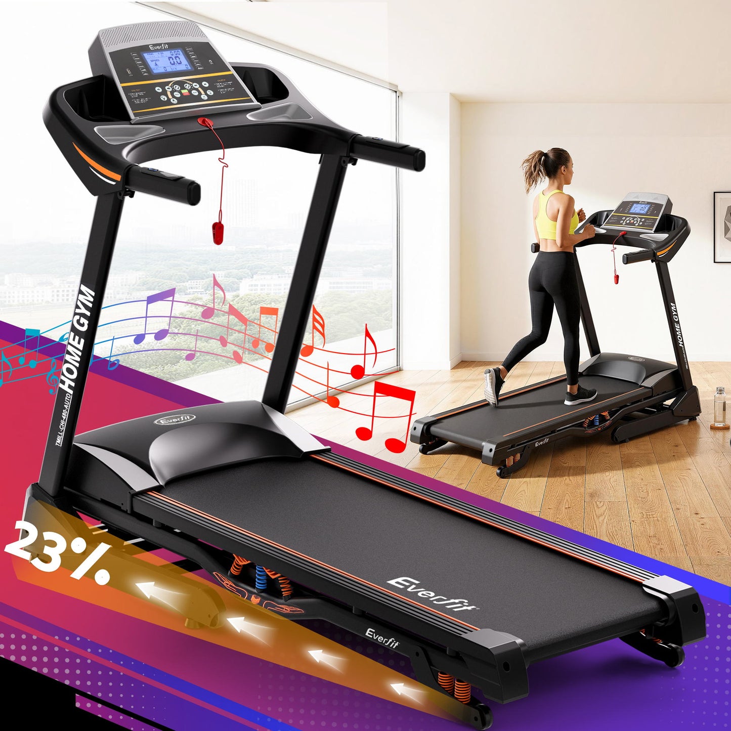 Everfit Treadmill Electric Auto Incline Home Gym Fitness Exercise Machine 480mm