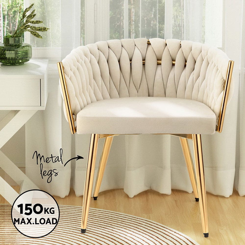 1 Set of 2 Artiss Dining Chairs Velvet Armchair Beige