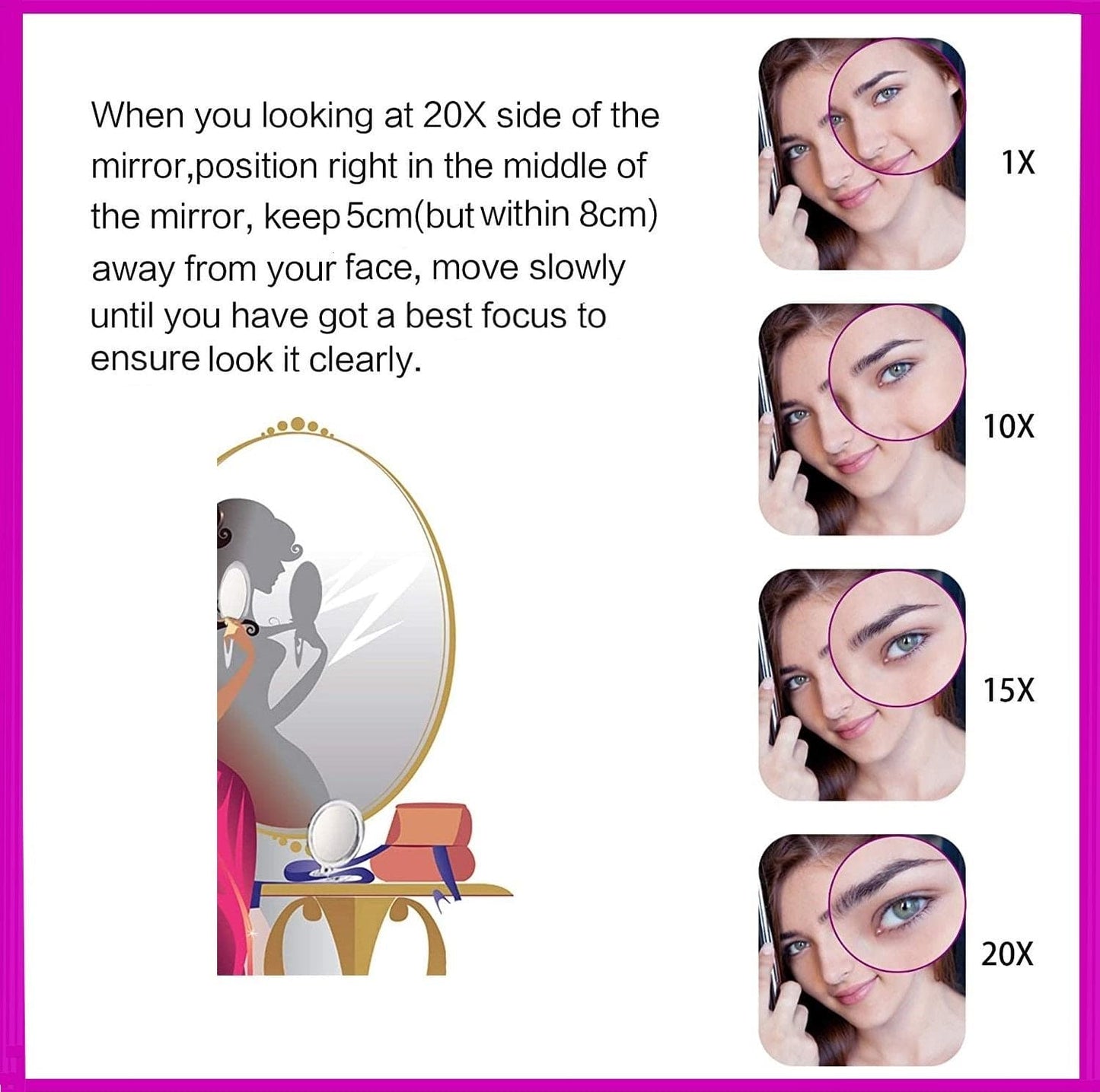 20X Magnifying Hand Mirror Two Sided Use for Makeup Application, Tweezing, and Blackhead/Blemish Removal (10 cm Black)