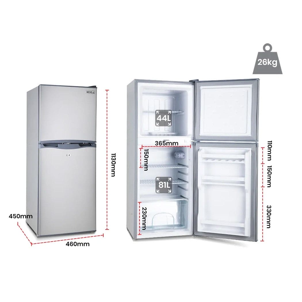 GECKO 125L Portable Upright Fridge, 12V/24V for Motorhome, Caravan, Silver