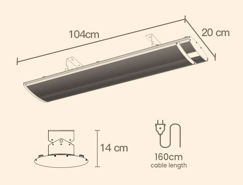 BIO Electric Outdoor Strip Heater Patio Radiant Panel Bar Wall Ceiling 2 X 2400W