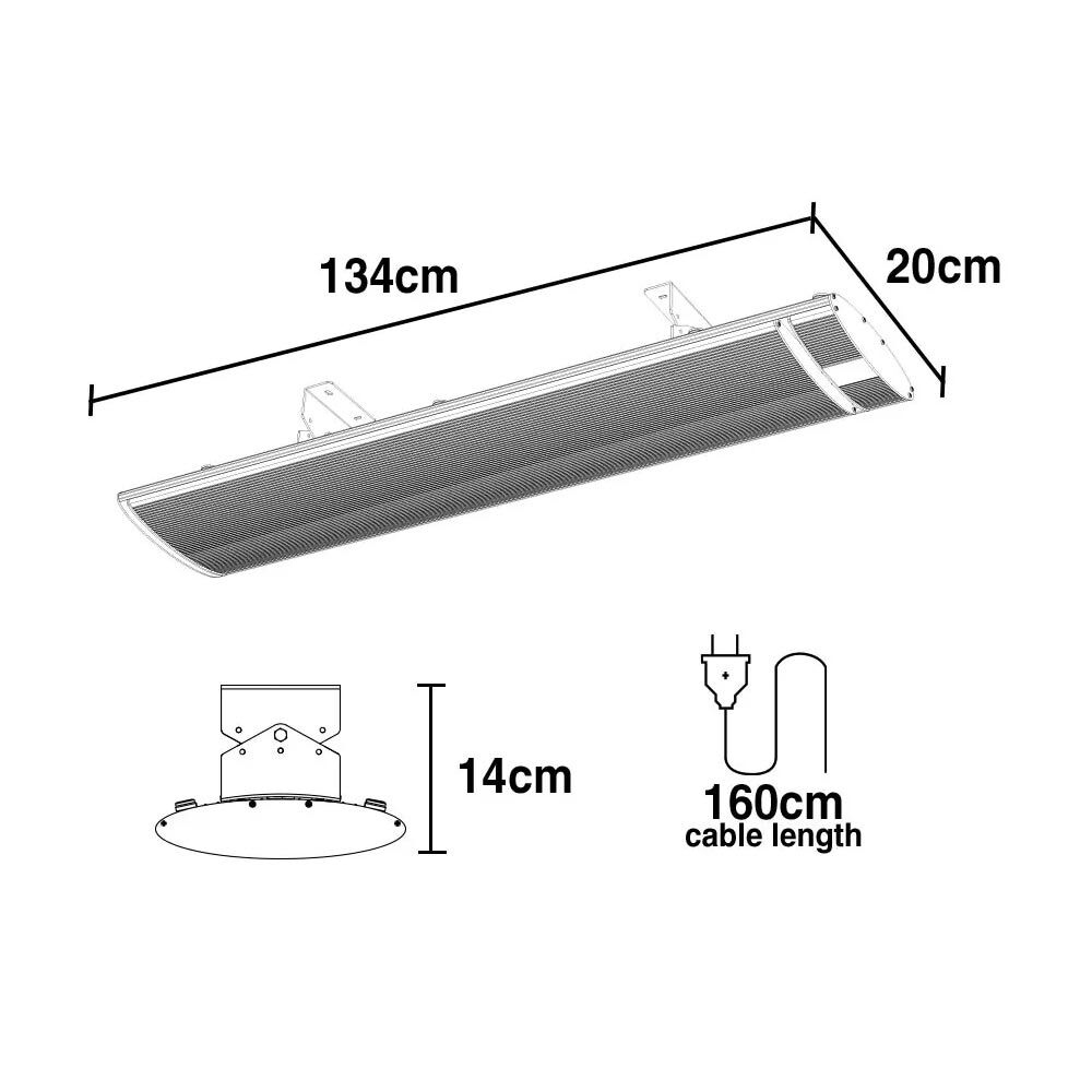 2 x BIO 2400W Outdoor Strip Heater, Radiant Electric Slimline Heat Bar Panel, 10A Plug