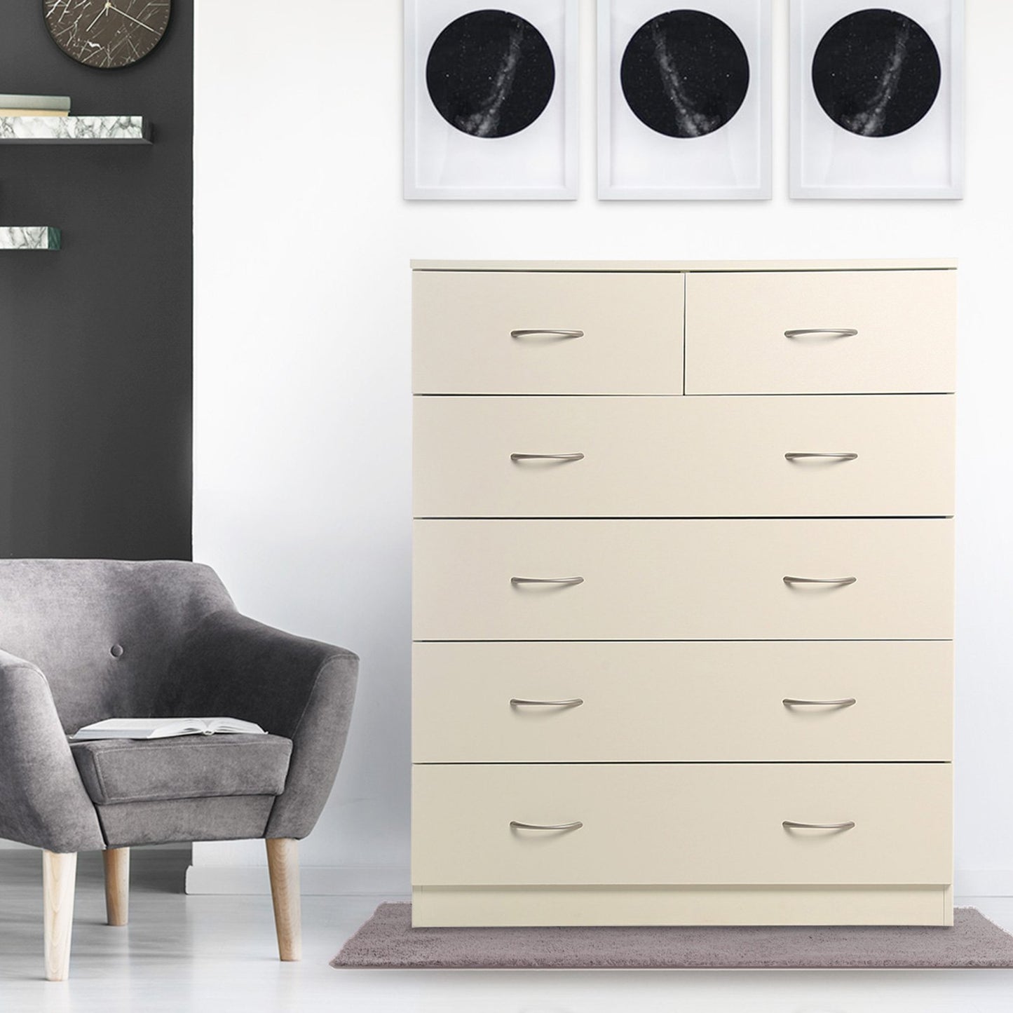 Sarantino Tallboy Dresser 6 Chest Of Drawers Cabinet 85 x 39.5 x 105cm in White