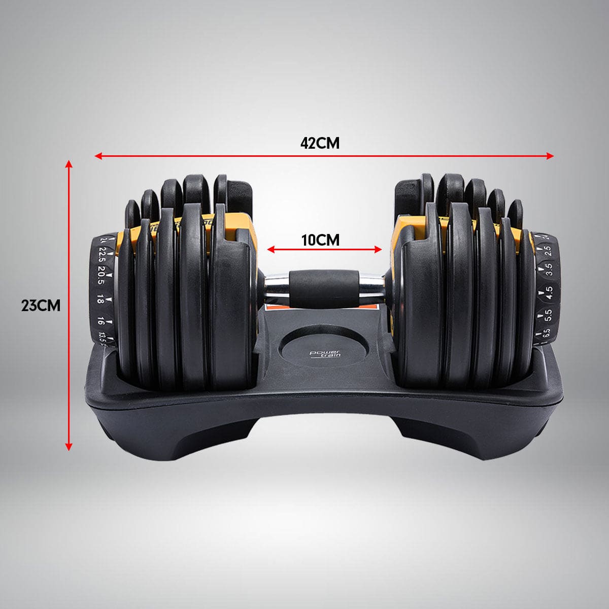 Powertrain 24KG Adjustable Home Gym Dumbbell - Gold