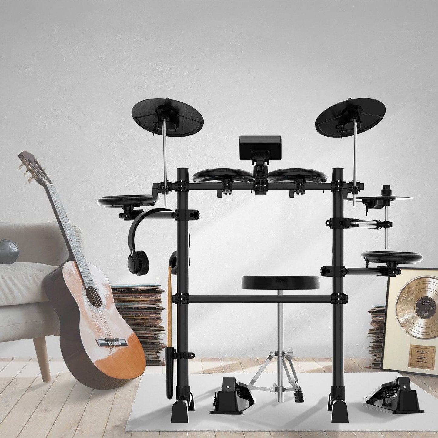 Karrera TDX-16 Electronic Drum Kit with LCD, Toms, Snares Quiet Mesh Pads & Pedals, Adjustable Stool, Headphones