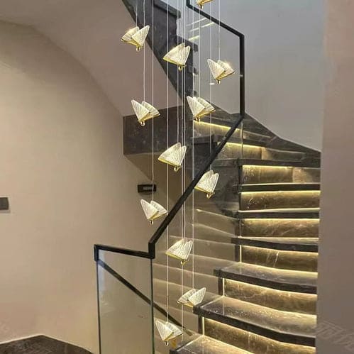 BAMDECOR LED Modern Bedroom Bedside Creative Butterfly Hanging Chandelier Light Fixtures for Stairs Nordic Decoration (12Heads)