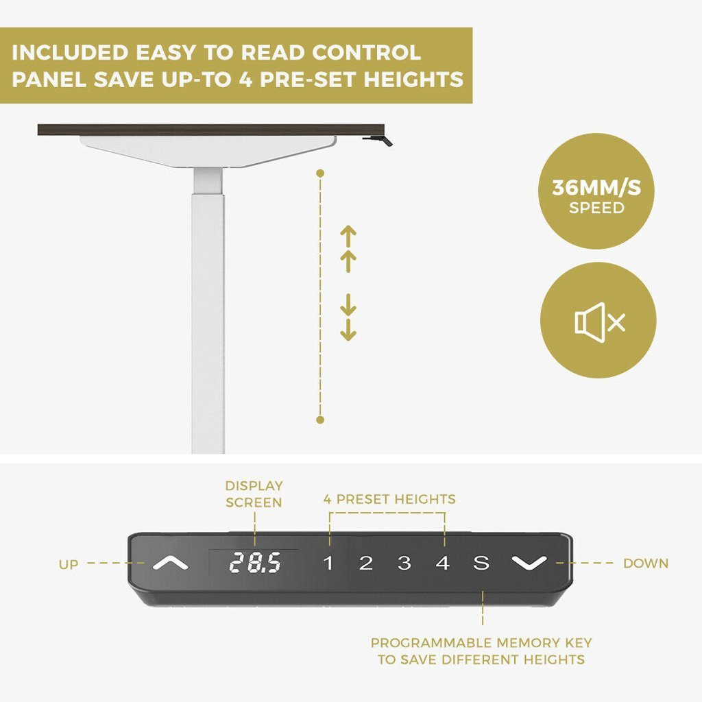 120cm Standing Desk Height Adjustable Sit White Stand Motorised Dual Motors Frame White Top