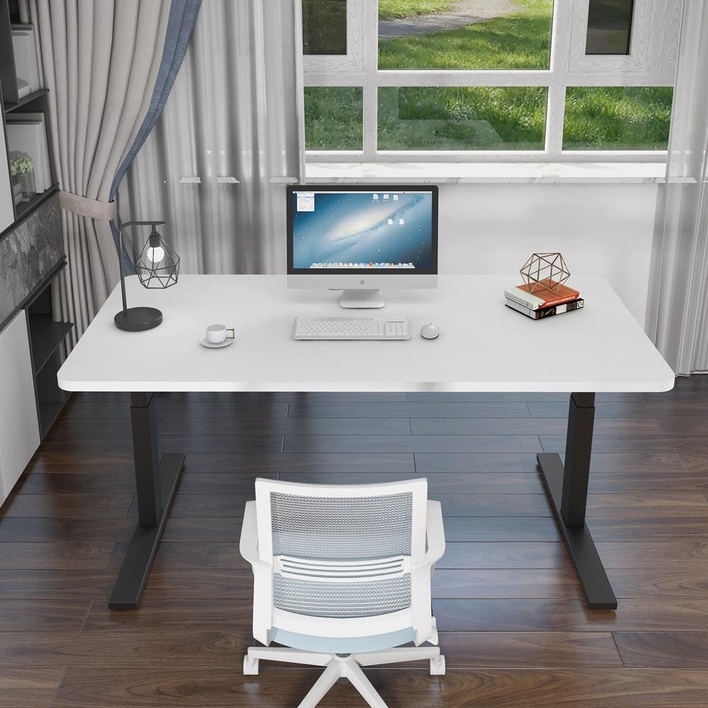 140cm Standing Desk Height Adjustable Sit Stand Motorised Black Single Motor Frame Black Top