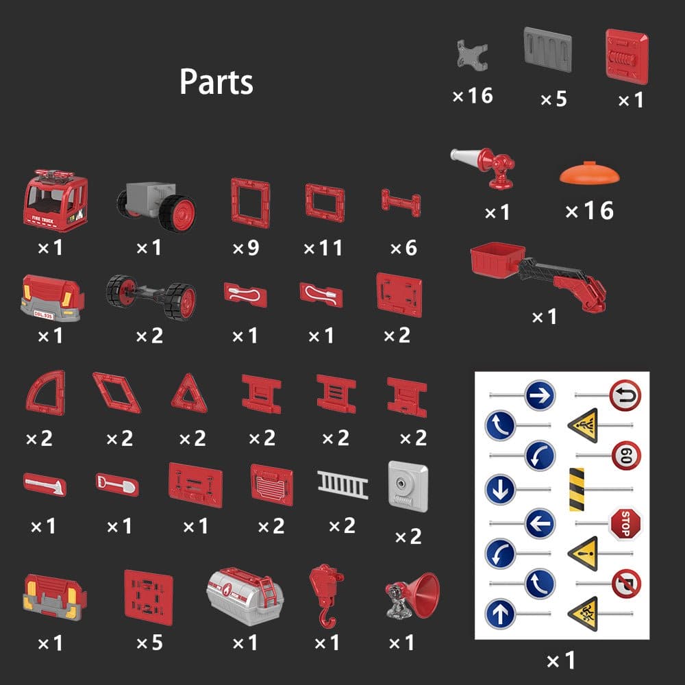 DanBaoLe Magnetic Fire Truck DIY Assembly Eneineering Vehicle with Music Lights Red Christmas Gift