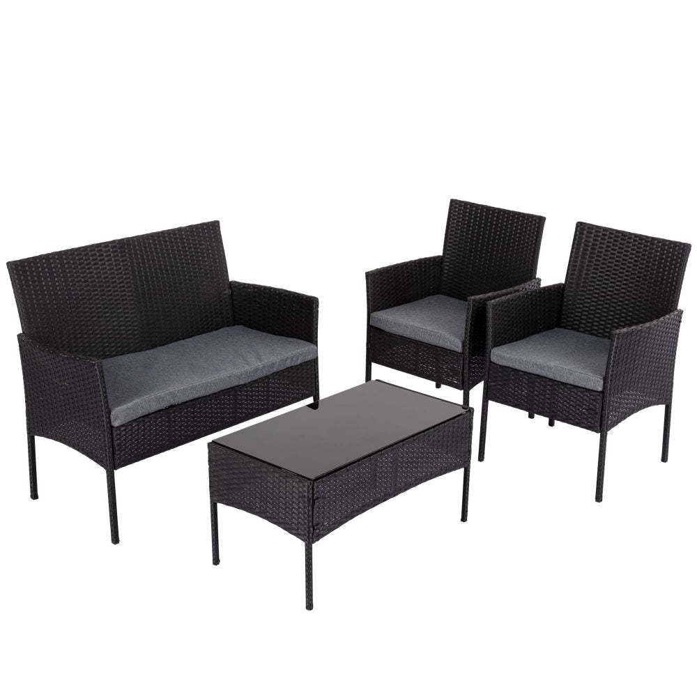 4 Seater Wicker Outdoor Lounge Set-Black
