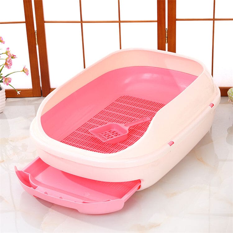 YES4PETS Large Portable Cat Toilet Litter Box Tray with Scoop and Grid Tray Pink