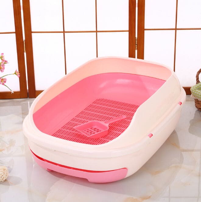 YES4PETS Large Portable Cat Toilet Litter Box Tray with Scoop and Grid Tray Pink