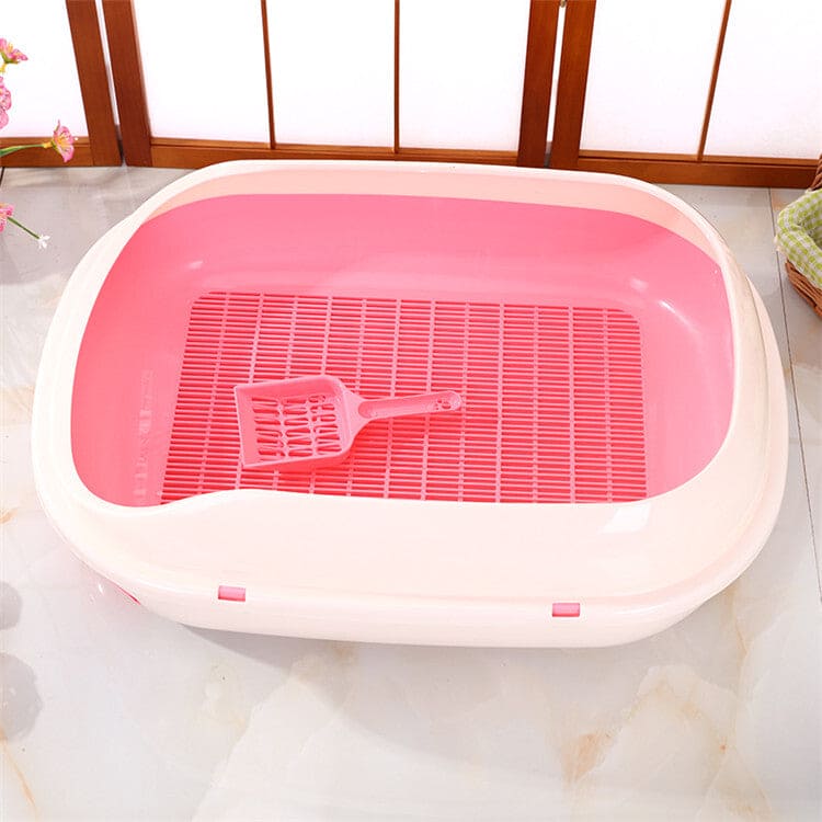 YES4PETS Large Portable Cat Toilet Litter Box Tray with Scoop and Grid Tray Pink