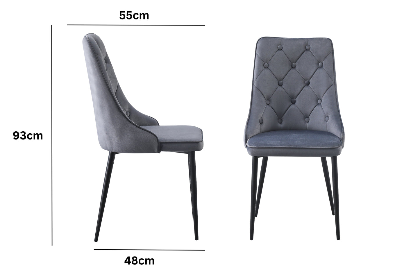 Button Tufted Black with Gold Legs Dining Chairs - Set of 4