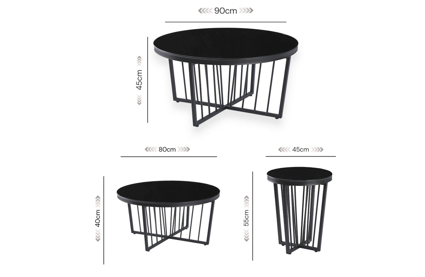Salina Coffee Table 90cm Black Base - Clear Glass