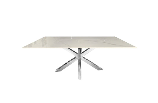 Miles Silver With White Marble Dining Table - 90cm x 180cm