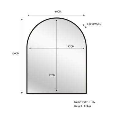 Black Metal Arch Mirror - Small 80cm x 100cm