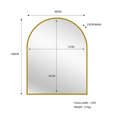 Gold Metal Arch Mirror - Small 80cm x 100cm