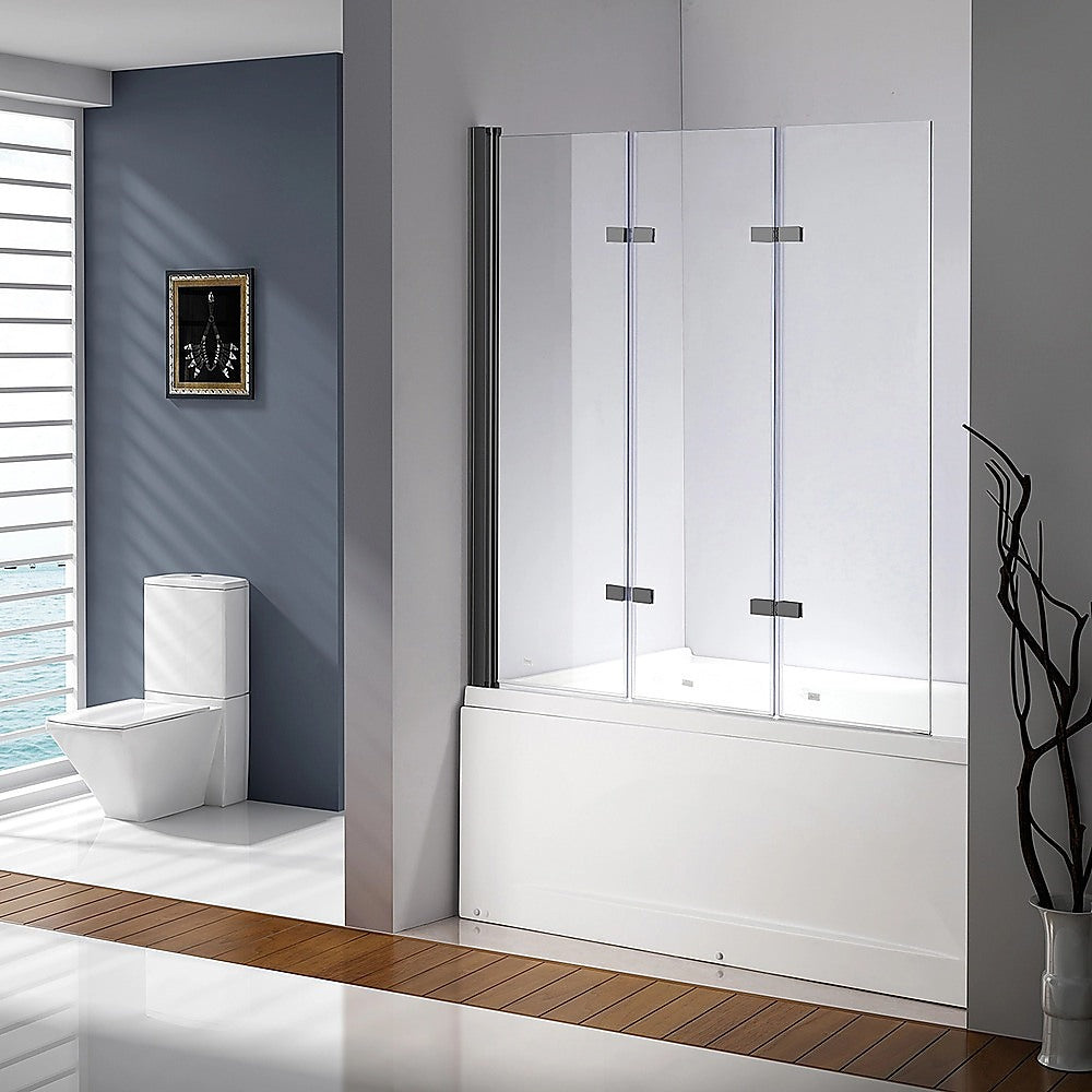 3 Fold Black Folding Bath Shower Screen Door Panel 1300mm x 1400mm