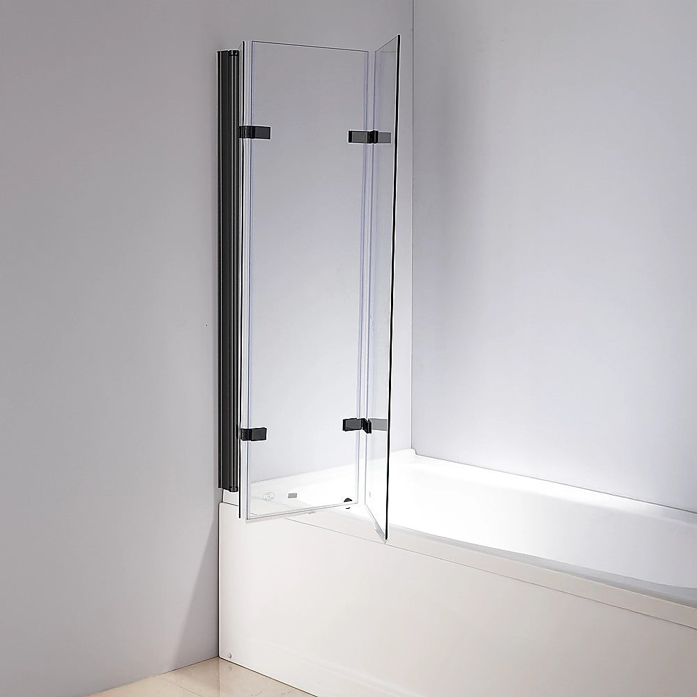 3 Fold Black Folding Bath Shower Screen Door Panel 1300mm x 1400mm
