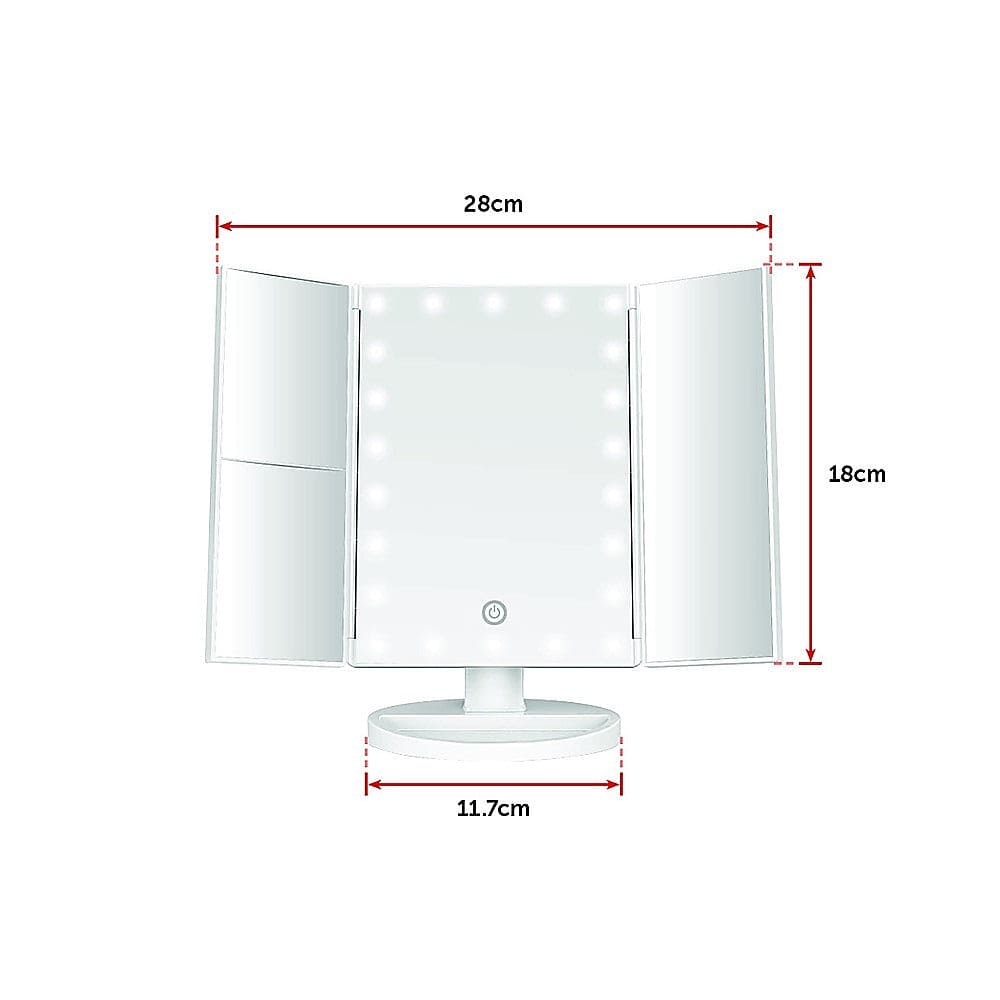 Makeup Mirror With LED Light Standing Mirror Magnifying Tri-Fold Touch