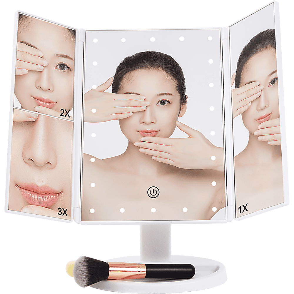 Makeup Mirror With LED Light Standing Mirror Magnifying Tri-Fold Touch
