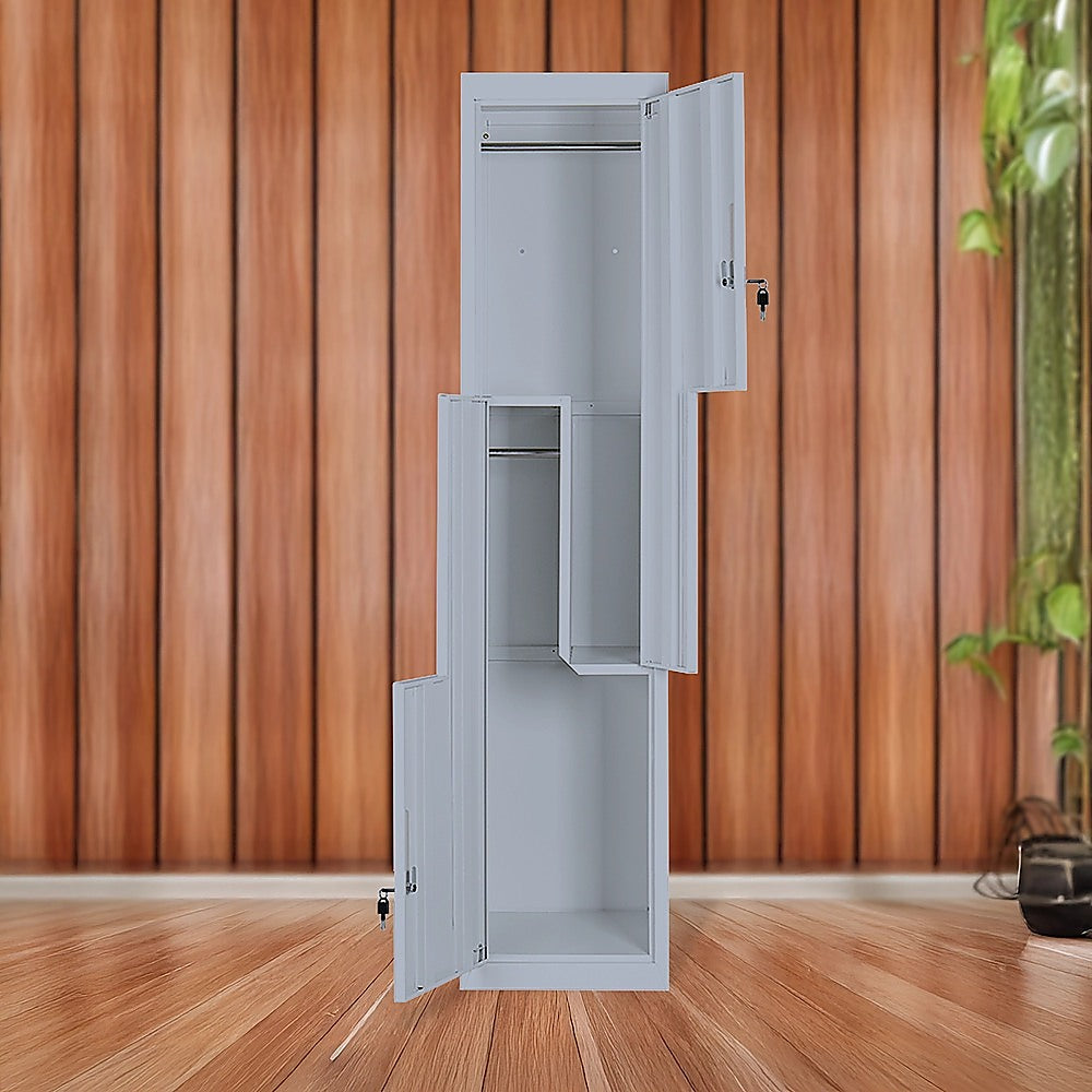 Grey Two-Door L-shaped Office Gym Shed Storage Lockers