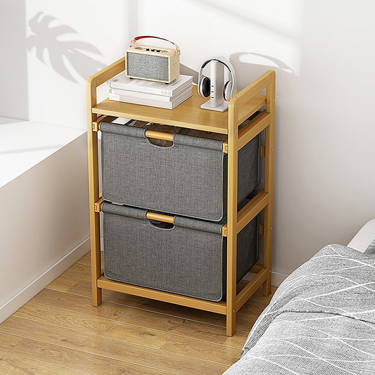 Bamboo Shelf with Storage Hamper – Wooden Organiser with 2 Removable Laundry Bags