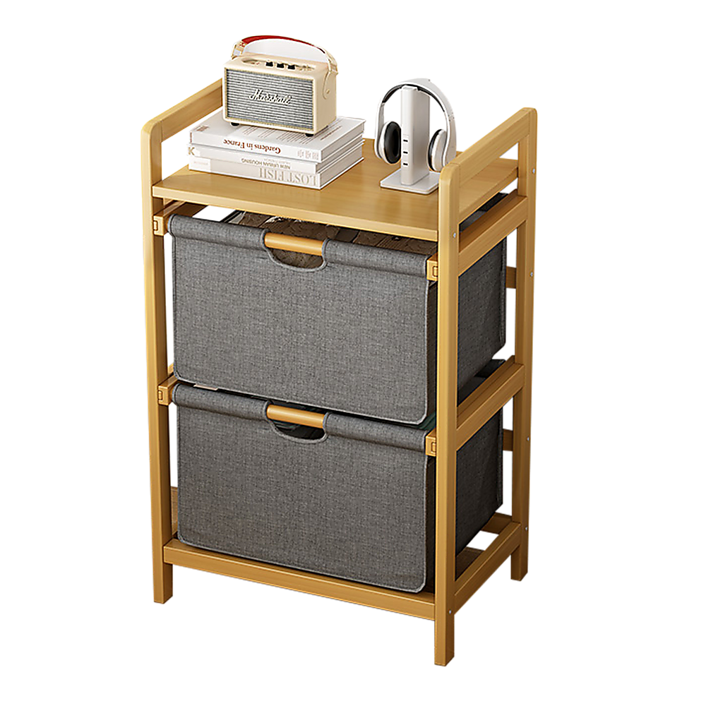 Bamboo Shelf with Storage Hamper – Wooden Organiser with 2 Removable Laundry Bags