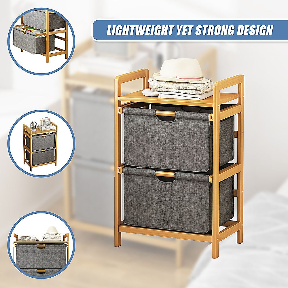 Bamboo Shelf with Storage Hamper – Wooden Organiser with 2 Removable Laundry Bags