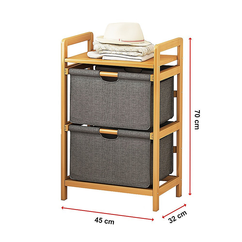 Bamboo Shelf with Storage Hamper – Wooden Organiser with 2 Removable Laundry Bags