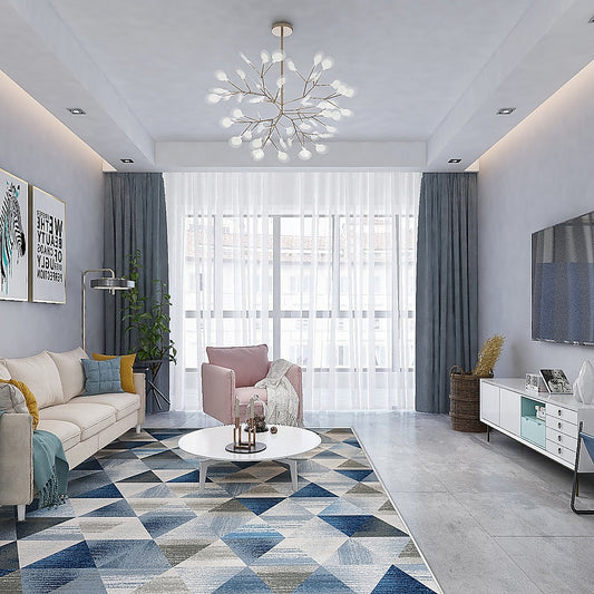 200x300cm Large Floor Blue Triangle Mirage Rug – Modern Area Carpet for Bedroom, Living Room, Lounge or Home Décor Mat